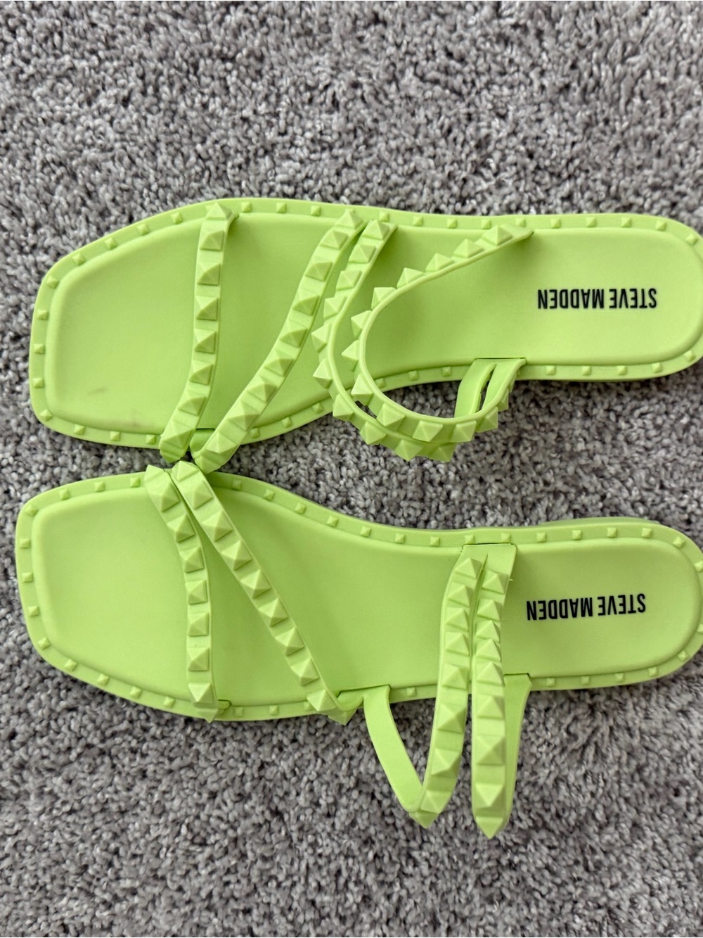 Steve Madden Neon Lime Pyramid Stud Slide Sandals
